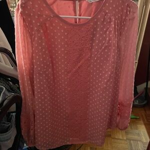 Isaac Mizrahi Live Pink polka dot and lace blouse